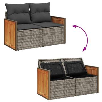 6 Piece Garden Sofa Set with Cushions - Grey Poly Rattan