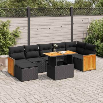 7 Piece Garden Sofa Set - Black Poly Rattan with Cushions