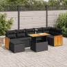  7 Piece Garden Sofa Set with Cushions Black Poly Rattan Acacia Colour black Model with storage Number of 8 