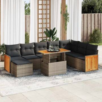 7 Piece Garden Sofa Set with Cushions - Grey Poly Rattan