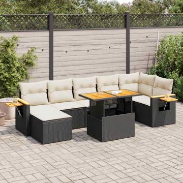 8 Piece Black Poly Rattan Garden Sofa Set with Cushions