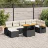  8 Piece Garden Sofa Set with Cushions Black Poly Rattan Acacia Colour black and cream Model with storage Number of 8 