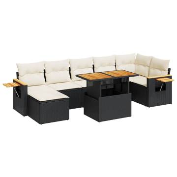 8 Piece Black Poly Rattan Garden Sofa Set with Cushions