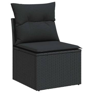 7 Piece Garden Sofa Set - Black Poly Rattan & Acacia