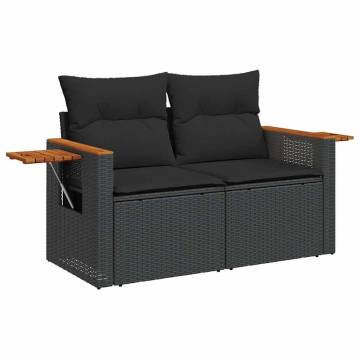 7 Piece Garden Sofa Set - Black Poly Rattan & Acacia