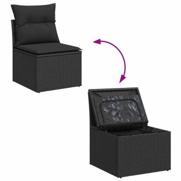 7 Piece Garden Sofa Set - Black Poly Rattan & Acacia