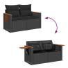 7 Piece Garden Sofa Set - Black Poly Rattan & Acacia