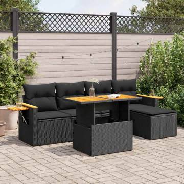 7 Piece Garden Sofa Set with Cushions - Black Poly Rattan