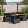  7 Piece Garden Sofa Set with Cushions Black Poly Rattan Acacia Colour black Model with storage Number of 6 