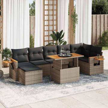 8 Piece Garden Sofa Set - Grey Poly Rattan with Cushions