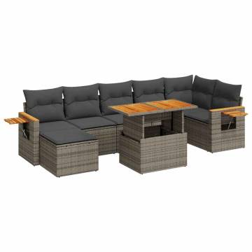 8 Piece Garden Sofa Set - Grey Poly Rattan with Cushions