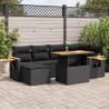  7 Piece Garden Sofa Set with Cushions Black Poly Rattan Acacia Colour black Model with storage Number of 7 