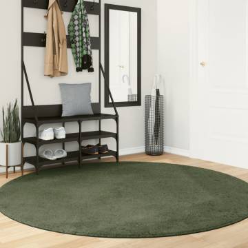 Rug HUARTE Ø 200 cm - Soft, Washable & Non-Slip Forest Green