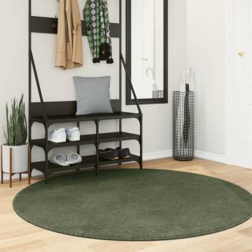 HUARTE Soft Washable Forest Green Rug Ø 160 cm - Cozy & Durable