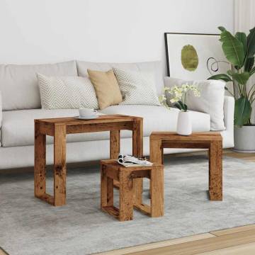 Elegant Nest of Tables - 3 pcs Old Wood | Hipomarket