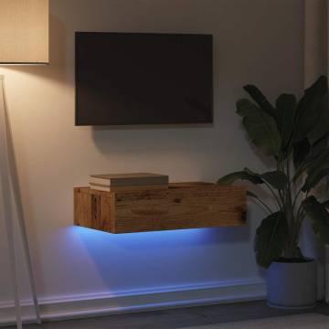 Stylish TV Cabinet with LED Lights - Old Wood Design