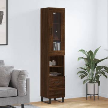 Stylish Highboard Brown Oak - 34.5x34x180 cm | Hipo Market