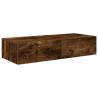 Wall Shelf with Drawers in Smoked Oak | 80x33x17 cm