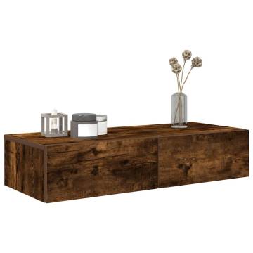 Wall Shelf with Drawers in Smoked Oak | 80x33x17 cm