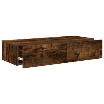 Wall Shelf with Drawers in Smoked Oak | 80x33x17 cm