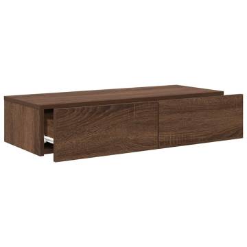 Wall Shelf with Drawers - Brown Oak, Engineered Wood | HiPoMarket