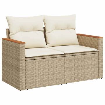 9 Piece Garden Sofa Set with Cushions - Beige Poly Rattan