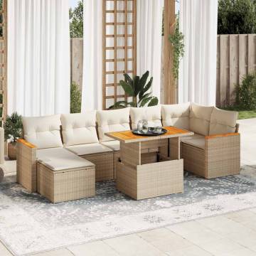 8 Piece Beige Garden Sofa Set with Cushions | Hipomarket