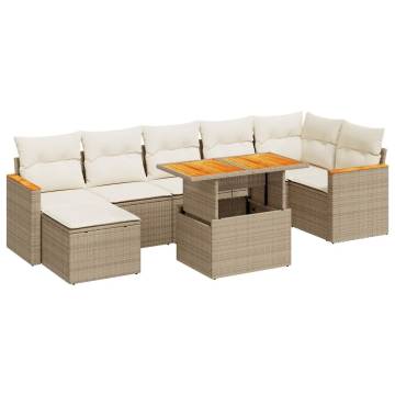 8 Piece Beige Garden Sofa Set with Cushions | Hipomarket