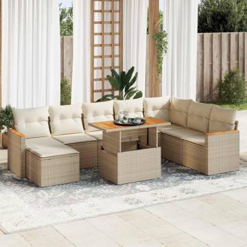 9 Piece Beige Garden Sofa Set with Cushions | Hipomarket