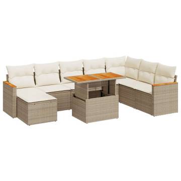 9 Piece Beige Garden Sofa Set with Cushions | Hipomarket