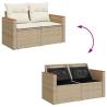 11 Piece Beige Garden Sofa Set with Cushions - Poly Rattan