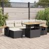  7 Piece Garden Sofa Set with Cushions Black Poly Rattan Acacia Colour black and cream Model with storage Number of 7 