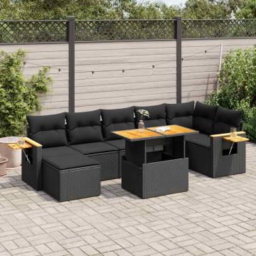 8 Piece Black Poly Rattan Garden Sofa Set with Cushions