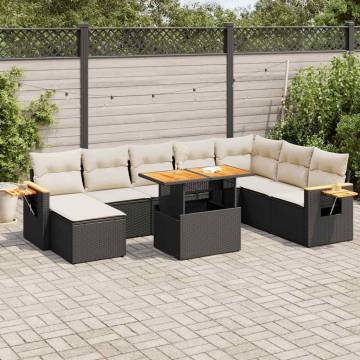 7 Piece Black Poly Rattan Garden Sofa Set with Cushions