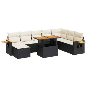 7 Piece Black Poly Rattan Garden Sofa Set with Cushions