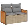 6 Piece Garden Sofa Set - Beige Poly Rattan & Acacia