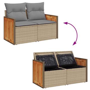 6 Piece Garden Sofa Set - Beige Poly Rattan & Acacia