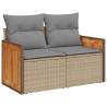 7 Piece Garden Sofa Set - Beige Poly Rattan & Acacia | Hipomarket