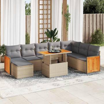 7 Piece Garden Sofa Set | Beige Poly Rattan & Acacia