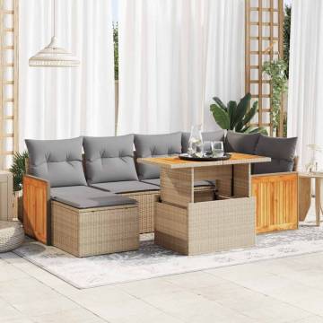 8 Piece Garden Sofa Set with Cushions - Beige Poly Rattan