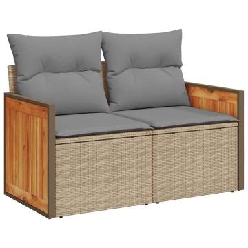 8 Piece Garden Sofa Set with Cushions - Beige Poly Rattan