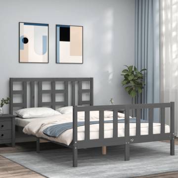 Grey King Size Solid Wood Pine Bed Frame - Hipomarket