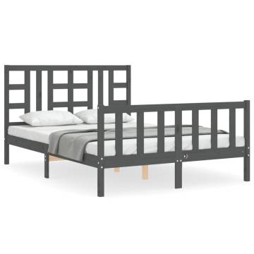 Grey King Size Solid Wood Pine Bed Frame - Hipomarket