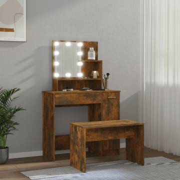 Dressing Table Set with LED in Smoked Oak - Stylish & Functional