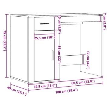 Elegant Old Wood Desk - 100x49x75 cm Engineered Wood