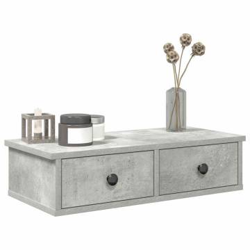 Wall Shelf with Drawers - Concrete Grey - 60x25x15 cm