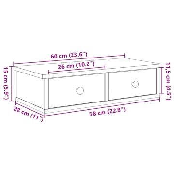 Wall Shelf with Drawers - Concrete Grey - 60x25x15 cm