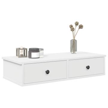 Wall Shelf with Drawers | Durable White Engineered Wood 80x31x17 cm