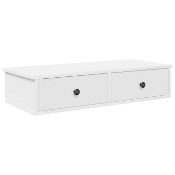 Wall Shelf with Drawers | Durable White Engineered Wood 80x31x17 cm