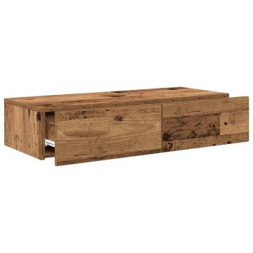 Wall Shelf with Drawers in Old Wood - 80x33x17 cm